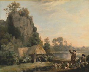 撮影現場に行ったクレスウェル岩山を望む二人の紳士 作： George Stubbs